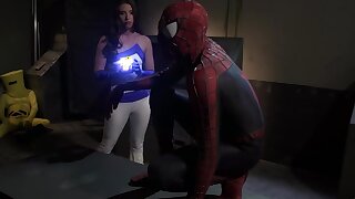 Insolent brunette gets steamy with Spiderman himself in loud role play